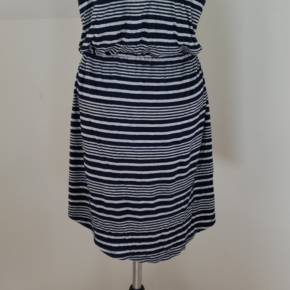 Olive & Oak Women's Navy & Gray Stripe Drawstring Waist Shirt Dress, Size M - Picture 9 of 16